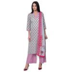 Biba Cotton Women Printed Straight Salwar Kurta Dupatta(Skdassorted6498E_Sky Blue_38)