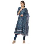 Biba Women Printed Fitted Salwar Kurta Dupatta(Skdumang8443_Indigo_38)