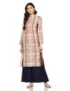 W For Woman Viscose Straight Stripe Printed Kurta In White & Red Colour | Straight Women Kurta | Geometric Printed Mandarin Collar Kurta