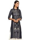 W For Woman Blue Casual Printed Rayon Straight Kurta_19Auw12915-112985_Xs